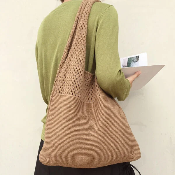 Avocado Green Knit Tote One-Shoulder Sweater Bag - Image 8