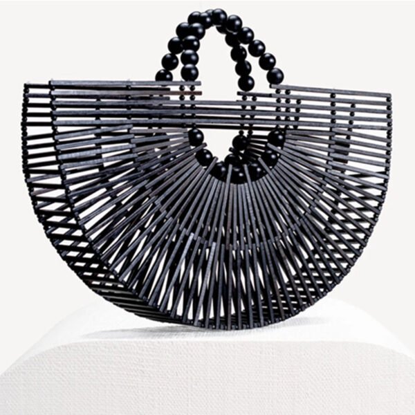 Wooden Bead Portable Woven Bag Semi-circular Clutch Beach Bag Variety Of Rattan Bags - Image 5