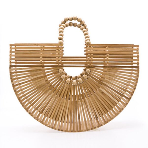 Wooden Bead Portable Woven Bag Semi-circular Clutch Beach Bag Variety Of Rattan Bags - Image 2