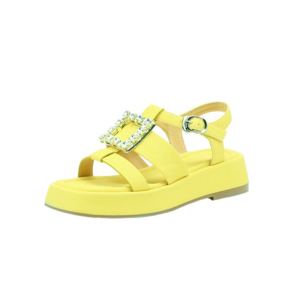 Women's Yellow Rhinestone Square Buckle Platform Roman Shoes - Image 5