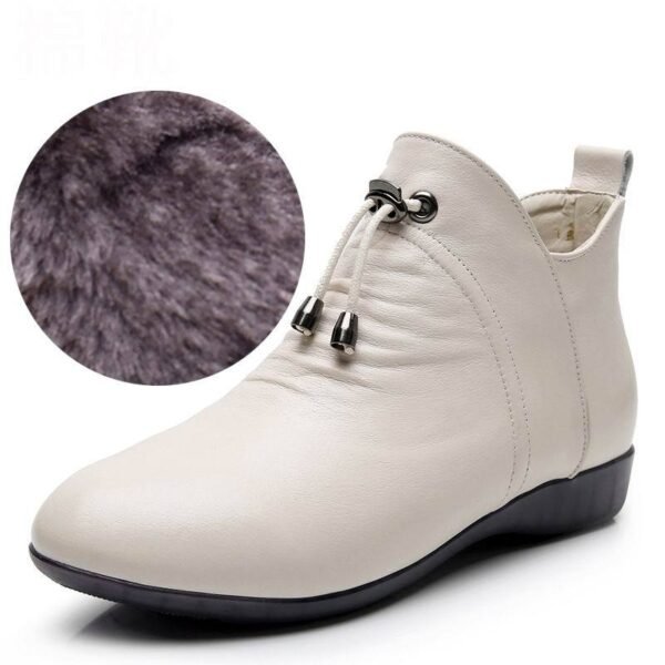 Women's High Top Leather Soft-soled Cotton Flat Boots - Image 9