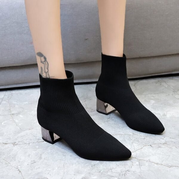 Autumn New Mid-tube Chunky Heel Women's Woolen Boots - Image 3