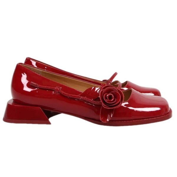 Women's Low Heel Square Toe Vintage Patent Leather Shoes - Image 5