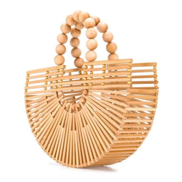 Wooden Bead Portable Woven Bag Semi-circular Clutch Beach Bag Variety Of Rattan Bags - Image 3