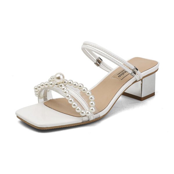 Women's New Bow Pearl Chunky Heel Sandals - Image 5