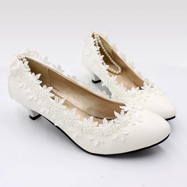 Women's Low Heel Simple White Wedding Shoes - Image 9