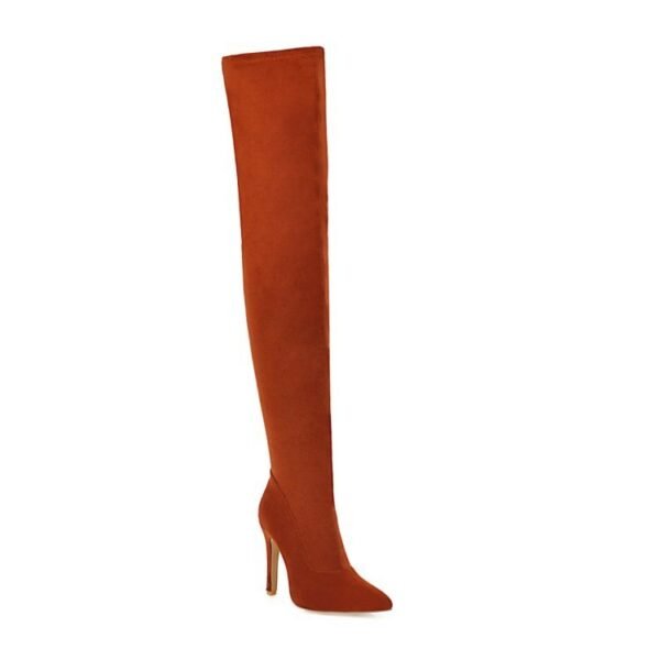 Women's Over Knee High Heel Pointed Toe Vintage Stretch Boots - Image 4