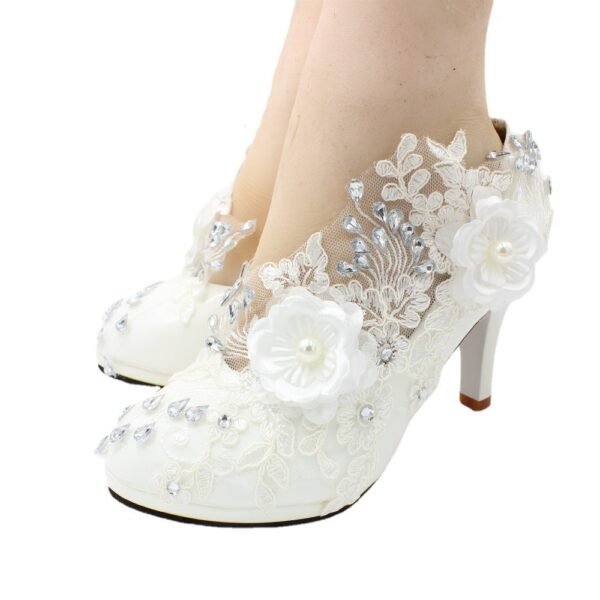 3D Floral White Lace High Heels - Image 2