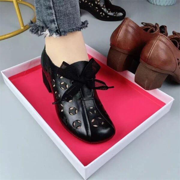 Women's Genuine Leather Chunky Heel Shoes - Image 4