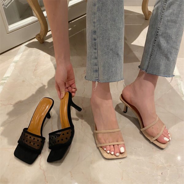 Women's Open-toed Stiletto High-heeled Mesh Sandals And Slippers - Image 6