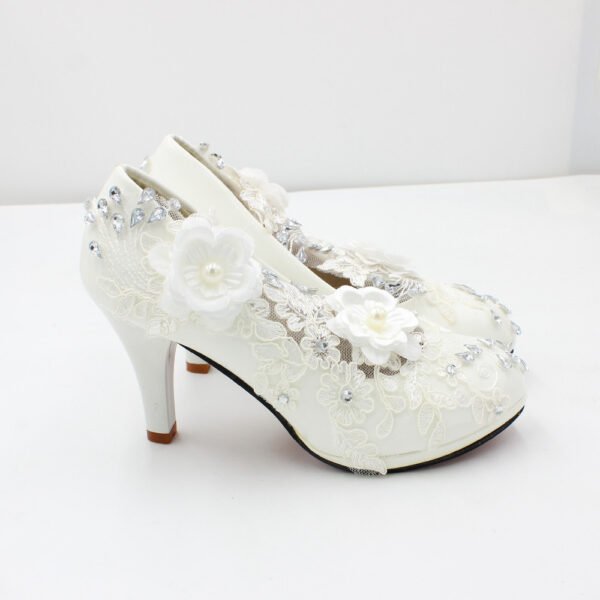 3D Floral White Lace High Heels - Image 5