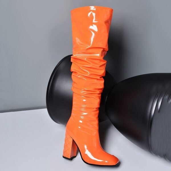 Women's New Fashion Thick Heel Orange Over The Knee Boots - Image 2