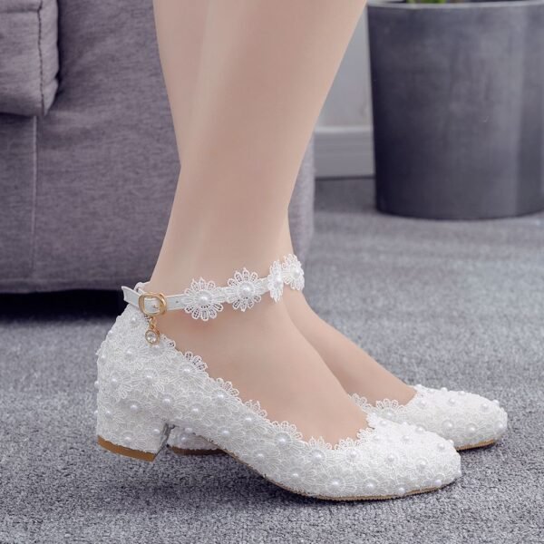 Women's White Lace Wedding Shoes - Image 7