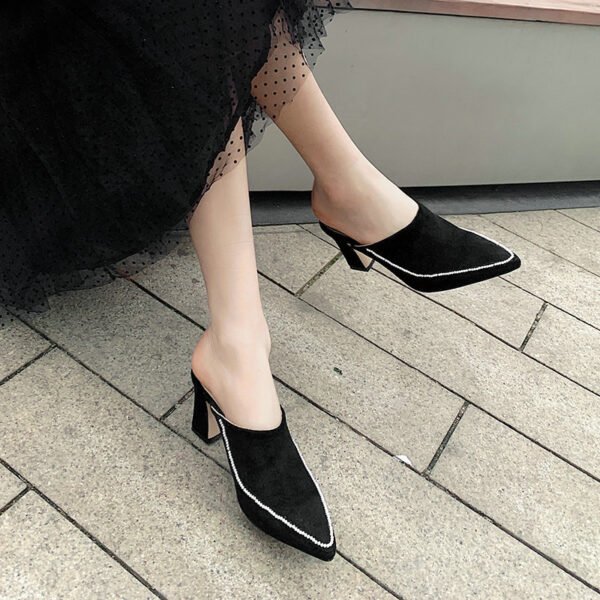 Baotou Half Slippers Women's Outer Wear Half Support Thick-heeled High-heeled Shoes All-match Pointed Toe - Image 3