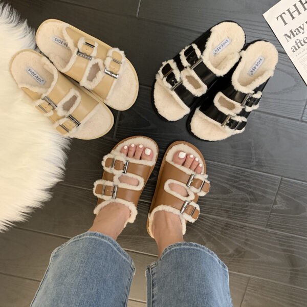 Autumn And Winter Outer Wear One-piece Lamb Wool Sandals - Image 6