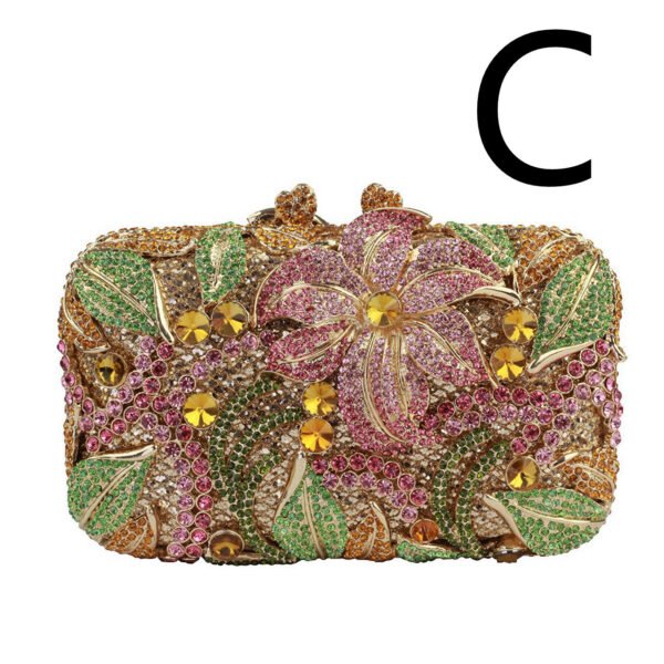 Women's Flower Color Rhinestone Hollow Clutch - Image 7