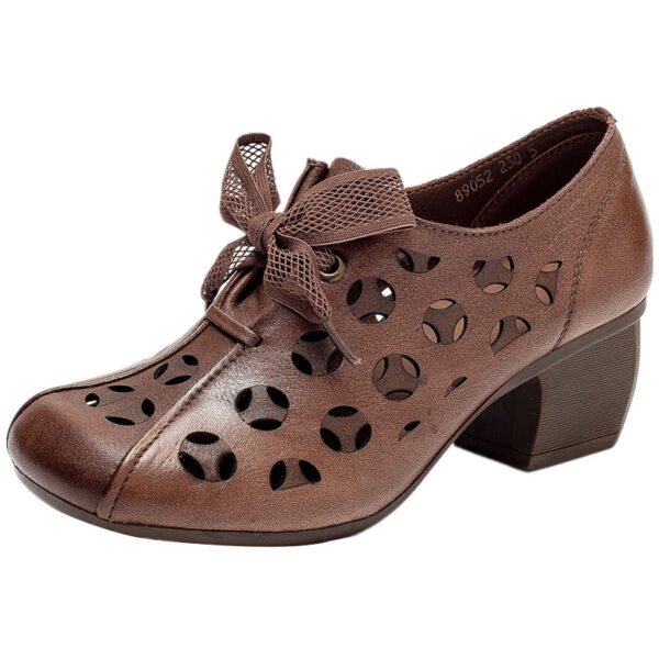 Women's Genuine Leather Chunky Heel Shoes - Image 3