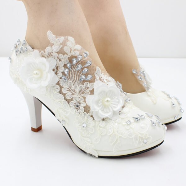 3D Floral White Lace High Heels - Image 4