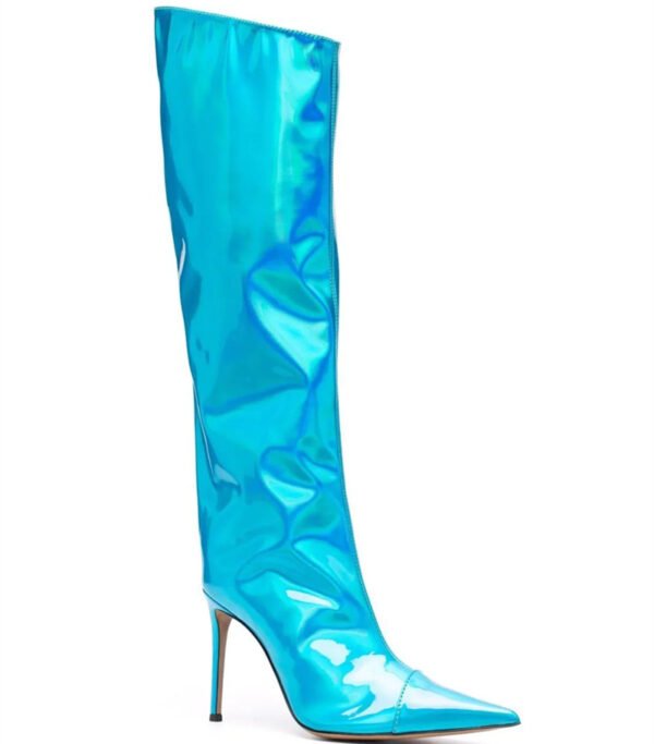 Women's High Heel Pointed Toe Symphony Patent Leather Knee Boots - Image 8