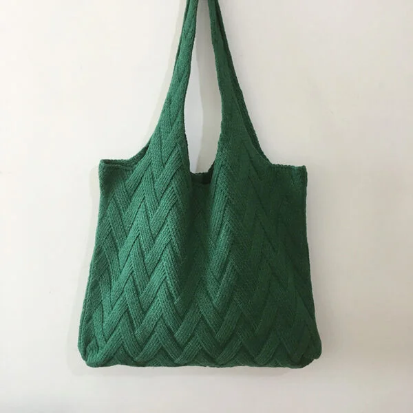 Avocado Green Knit Tote One-Shoulder Sweater Bag - Image 2