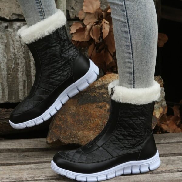 Black Boots For Women Shoes Winter Push Warm Combat Boots With Front Zipper - Image 4