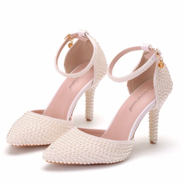 9cm White Pearl Pointed High Heel Sandals With Stiletto Heel - Image 5