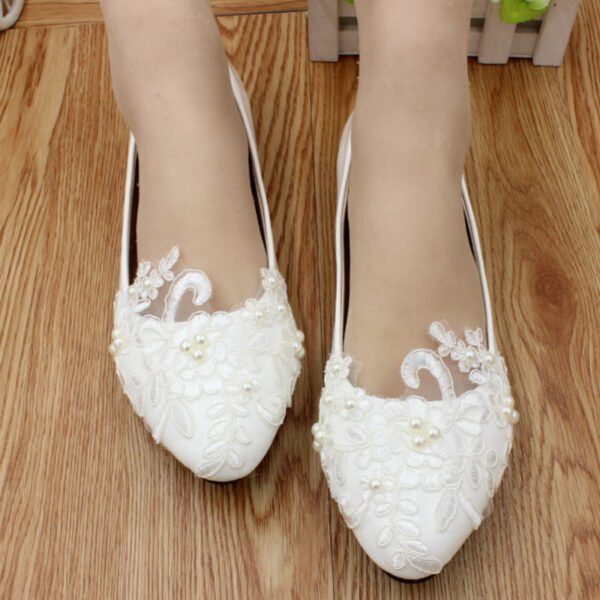 Women's Lace White Wedding Shoes - Image 9