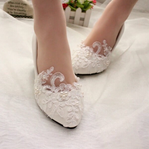 Women's Lace White Wedding Shoes - Image 10