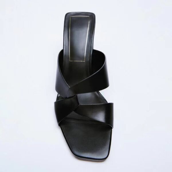 Women's Leather Square Toe High Heel Fashion Sandals - Image 4