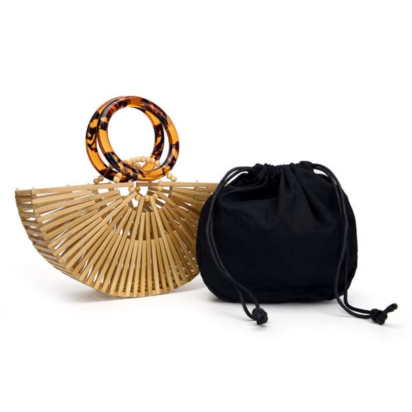 Bamboo Woven Acrylic Portable Retro Beach Bag - Image 5