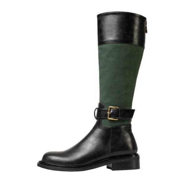 All-match Retro Color-block High-top Knight Boots Back Zipper Mid-heel Women's Boots - Image 4