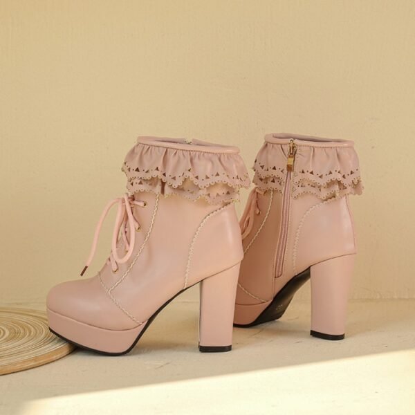 Autumn And Winter Lace Up Women's Thick Heel Lace Fashion Boots - Image 5