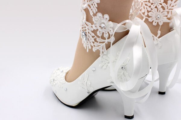 Women's White High-heeled Wedding Shoes - Image 7