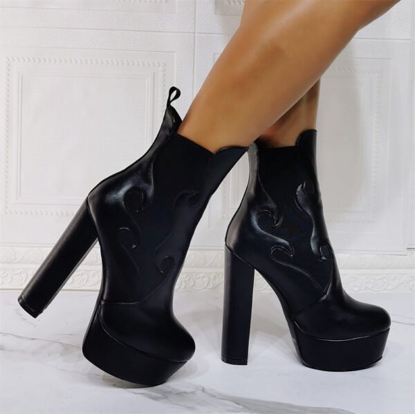 Women's Platform Flame Thick High-heeled Large Size Short Boots - Image 5