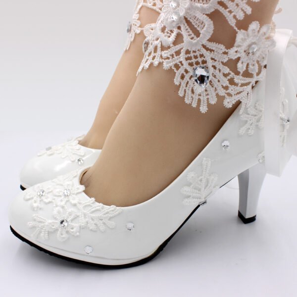 Women's White High-heeled Wedding Shoes - Image 3