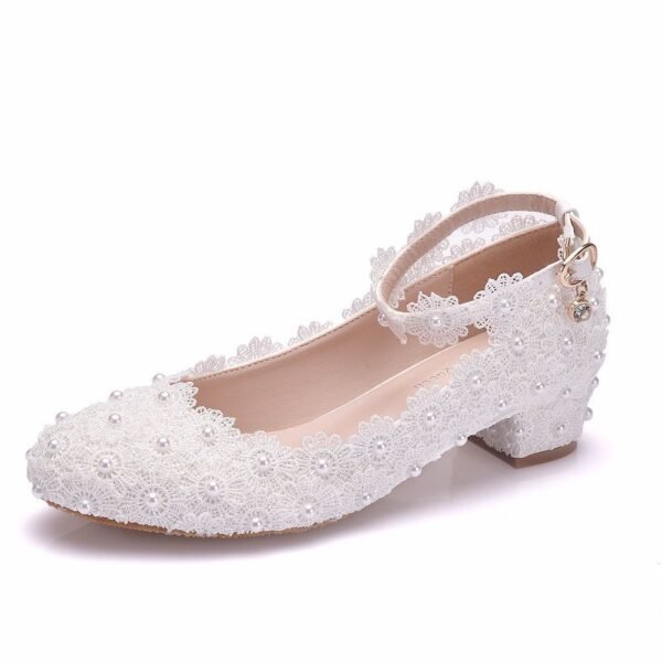 Women's White Lace Wedding Shoes - Image 4