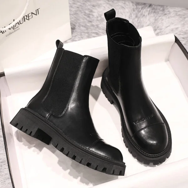 Women's New British Style Leather Platform Boots - Image 5