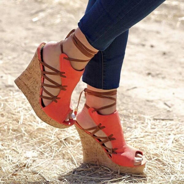 Women's Lace-up Fringed Sweet Fish Mouth Wedge Sandals - Image 2