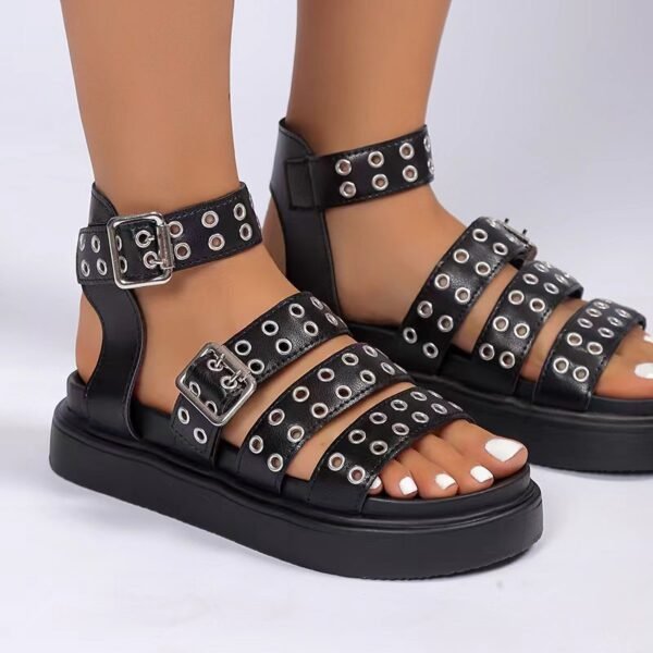 Women's Open Toe Thick Bottom Outdoor Rivet Button Sandals - Image 8