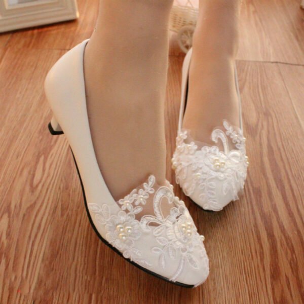 Women's Lace White Wedding Shoes - Image 7