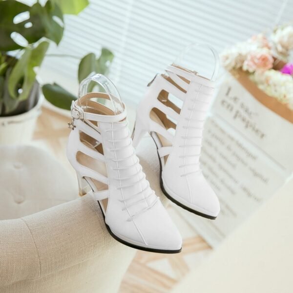 Women's New Roman Zipper Pointed Hollow High Heel Sandals - Image 4