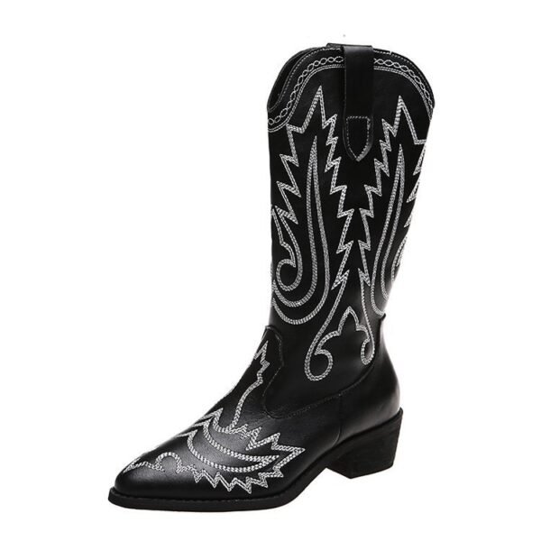 Women's Low Heel Sleeve Western Embroidered Round Toe Boots - Image 6