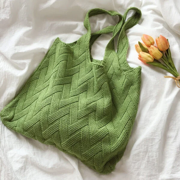 Avocado Green Knit Tote One-Shoulder Sweater Bag - Image 5