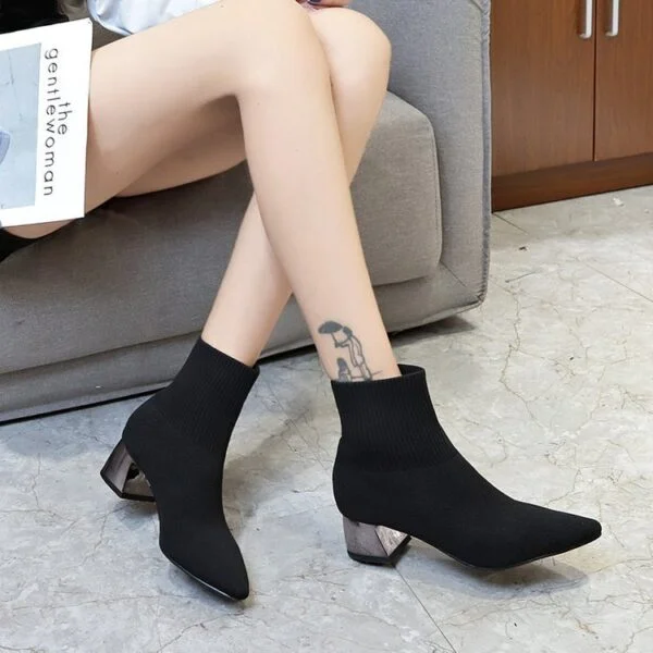 Autumn New Mid-tube Chunky Heel Women's Woolen Boots - Image 4