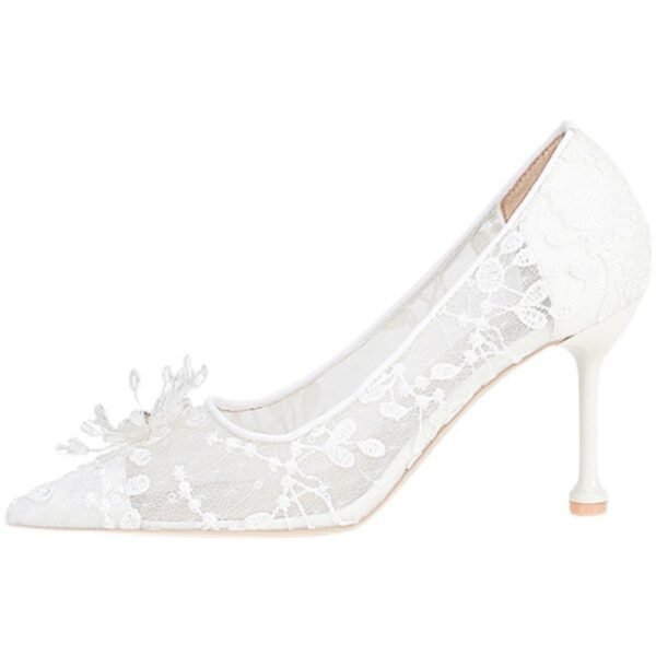 Women's White High Heels Wedding Dress Crystal - Image 2