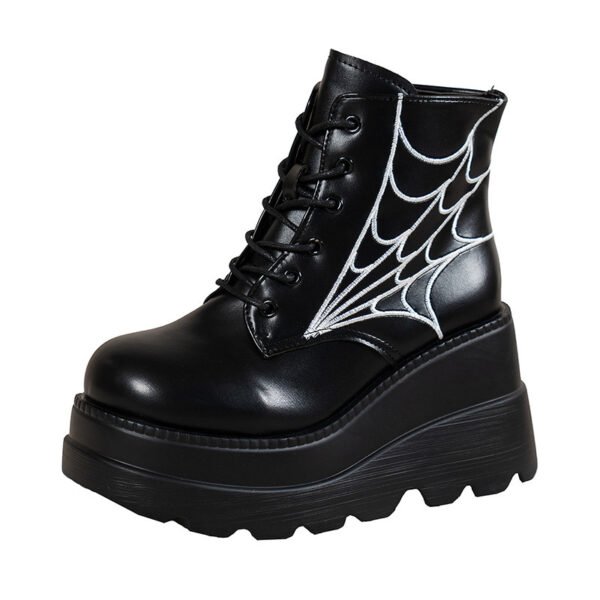 Black Martin Boots Fashion Spider Web Print Shoes Chunky Heel Boots For Women - Image 5