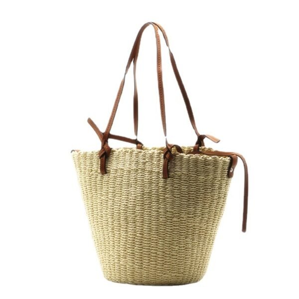 Women's One Shoulder Straw Cylindrical Bag - Image 3