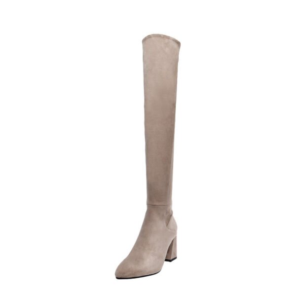 Women's Over Knee Boots High Pointed Toe Mid Heels - Image 2