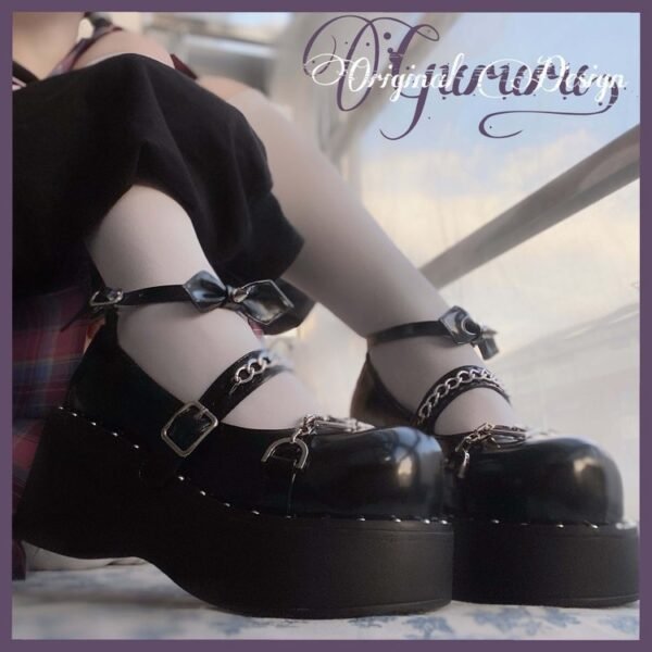 Women's Heightened Thick Bottom Chain Retro British Style Leather Shoes - Image 2