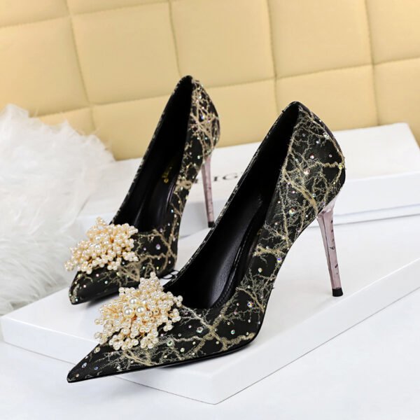 Women's High Heel Pointed Toe Pearl Flower Rhinestone Shoes